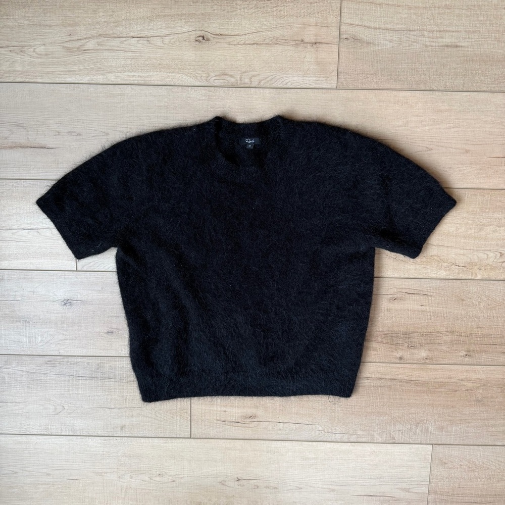Rails Black Fuzzy Short-Sleeve Pullover Top